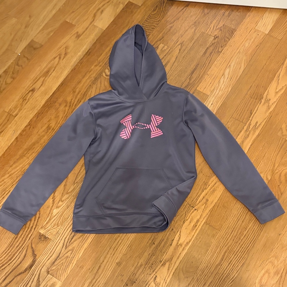 Under Armour Kids Gray Hoodie with Pink Logo